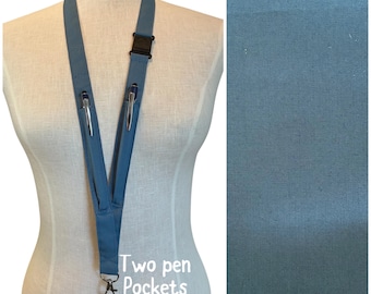 Denim Blue two pen pocket Lanyard, pen holder