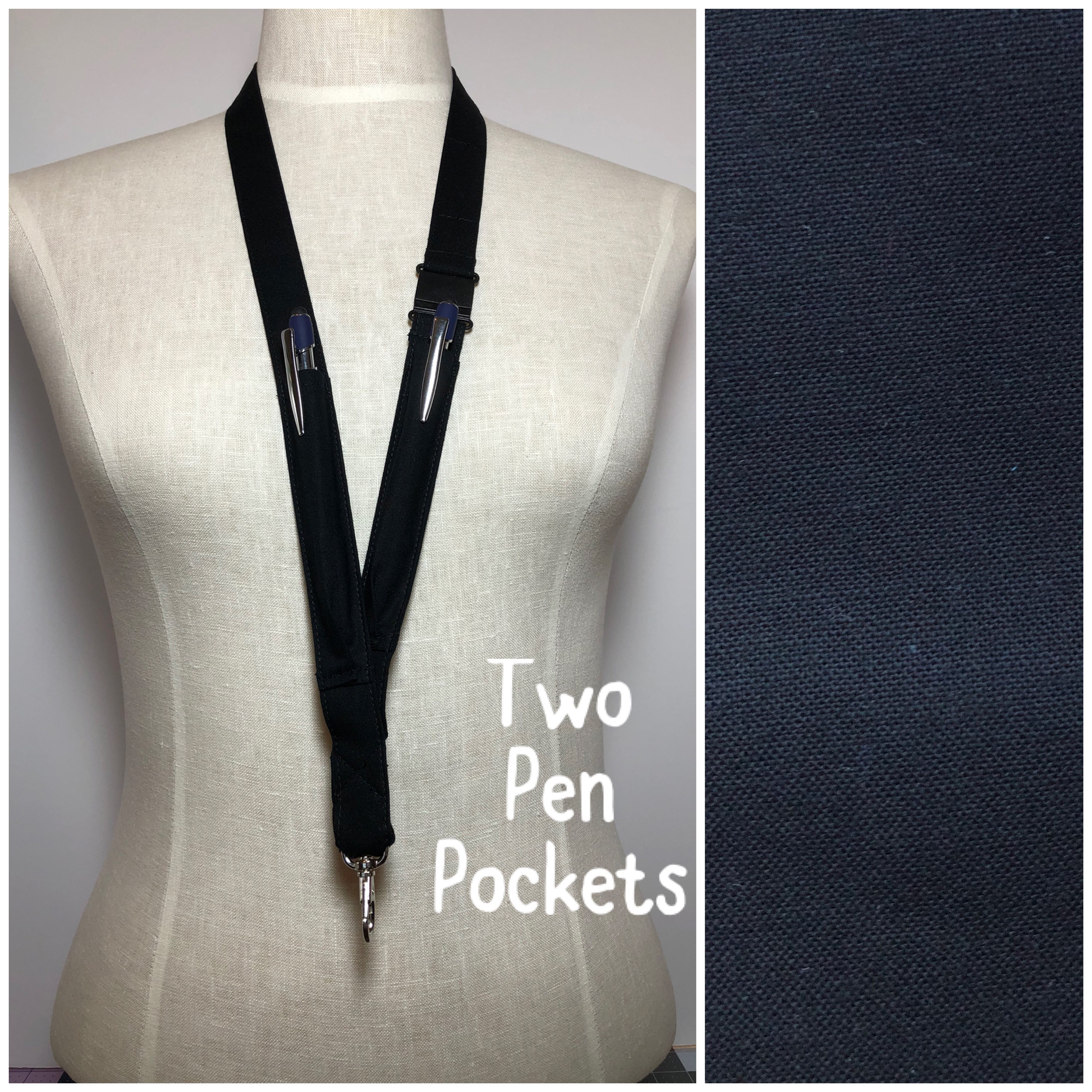 Solid Black Two Pen Pocket Lanyard, Pen Holder - Etsy