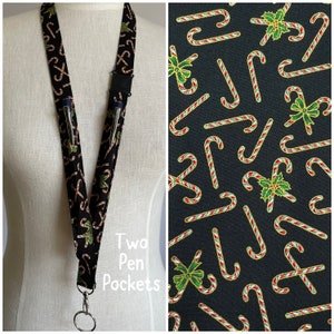 Candy canes two pen pocket Lanyard, pen holder