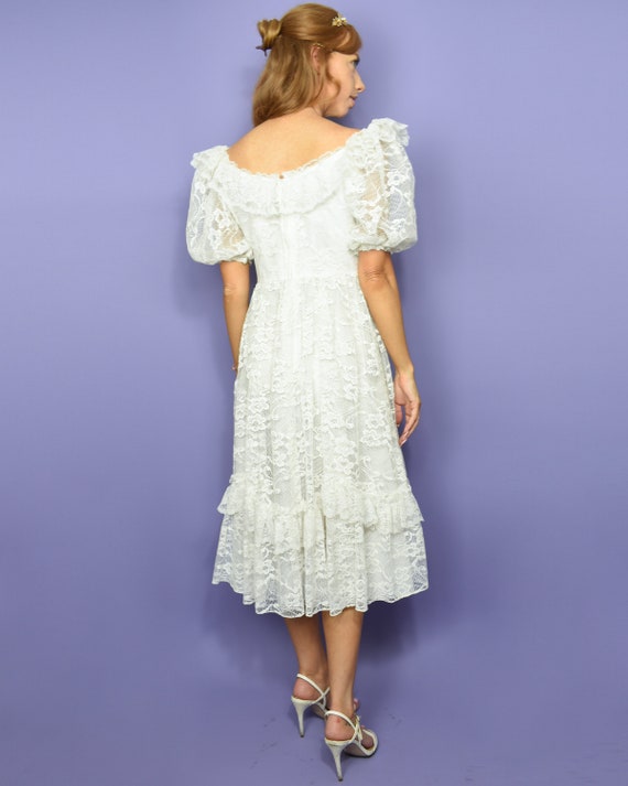 1980s WINGS of a DOVE Vintage Dress M White Lace … - image 6