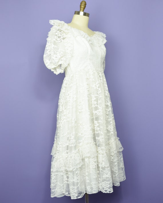 1980s WINGS of a DOVE Vintage Dress M White Lace … - image 10