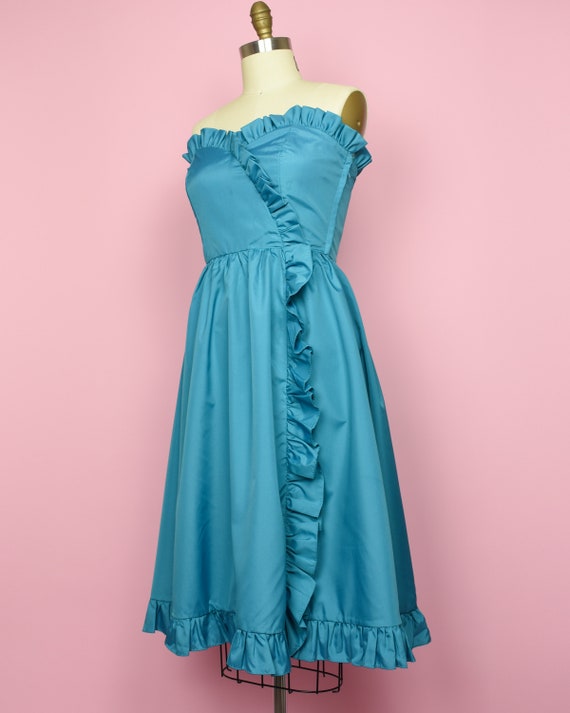 1980s MONTEBELLO Vintage Dress XS/S Cerulean Blue… - image 10