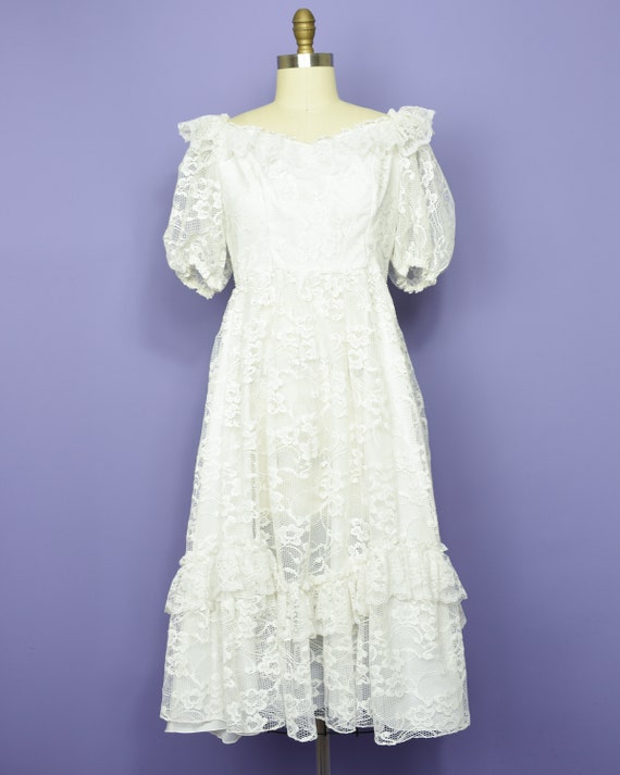 1980s WINGS of a DOVE Vintage Dress M White Lace … - image 9