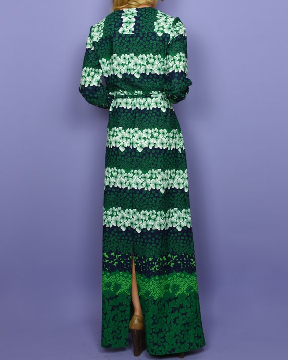 1970s LUCKY CHARM Vintage Dress S Green Navy Whit… - image 7