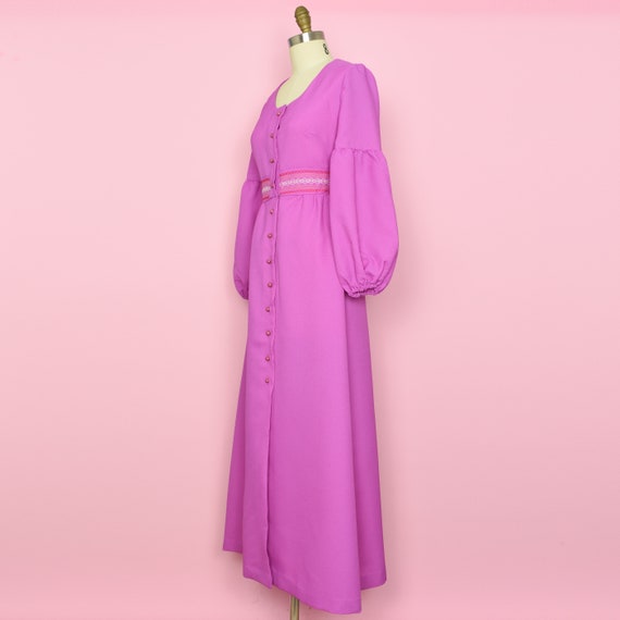 1970s FÊTE ROSE Vintage Dress S Fuchsia Long Slee… - image 4