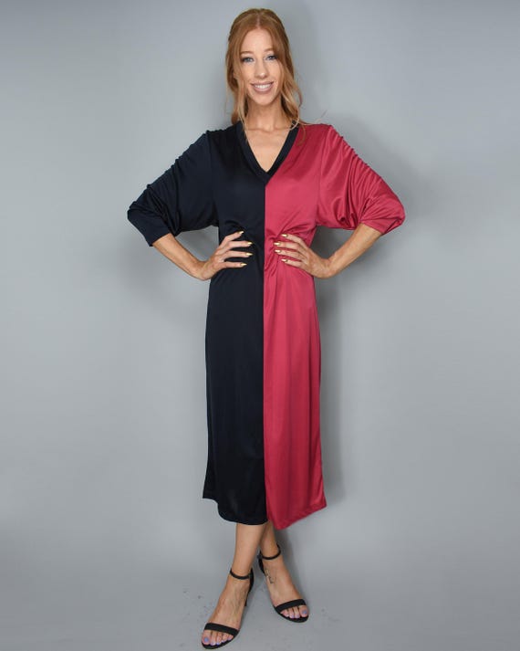 red and black colorblock dress Wholesale 1940s Sawtooth Color Block Dress - Red/Black for your store
