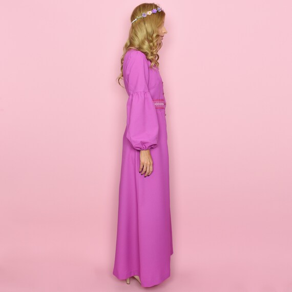1970s FÊTE ROSE Vintage Dress S Fuchsia Long Slee… - image 8