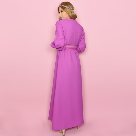1970s FÊTE ROSE Vintage Dress S Fuchsia Long Slee… - image 7