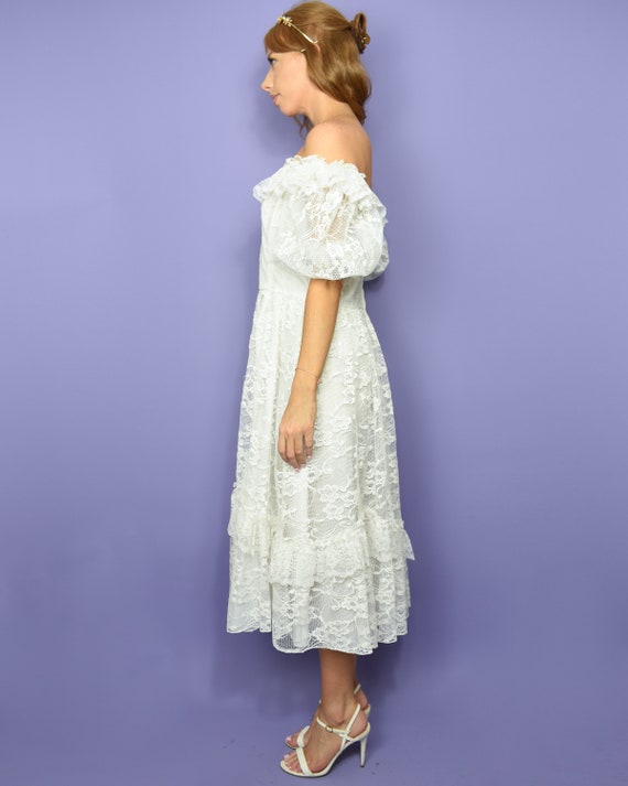 1980s WINGS of a DOVE Vintage Dress M White Lace … - image 4