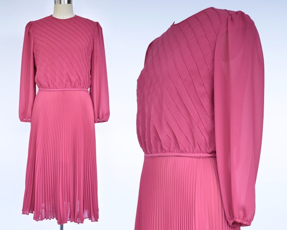 rose long sleeve pleated midi dress