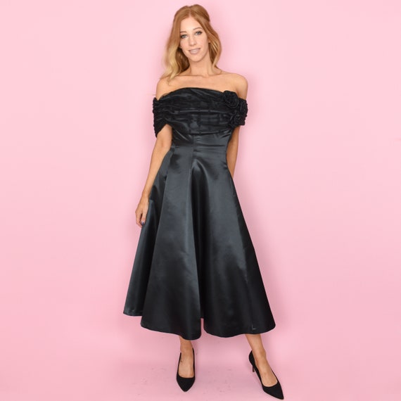 80s does 50s PEYTON Vintage Dress XXS Black Off T… - image 5