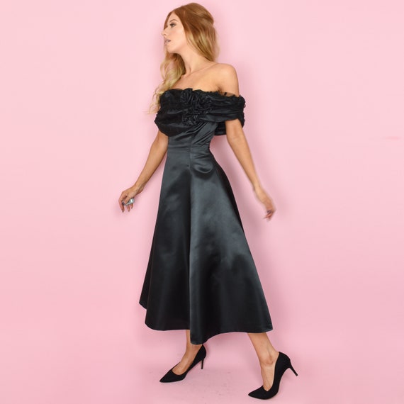 80s does 50s PEYTON Vintage Dress XXS Black Off T… - image 6