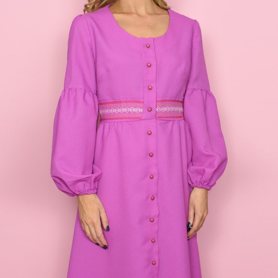 1970s FÊTE ROSE Vintage Dress S Fuchsia Long Slee… - image 9