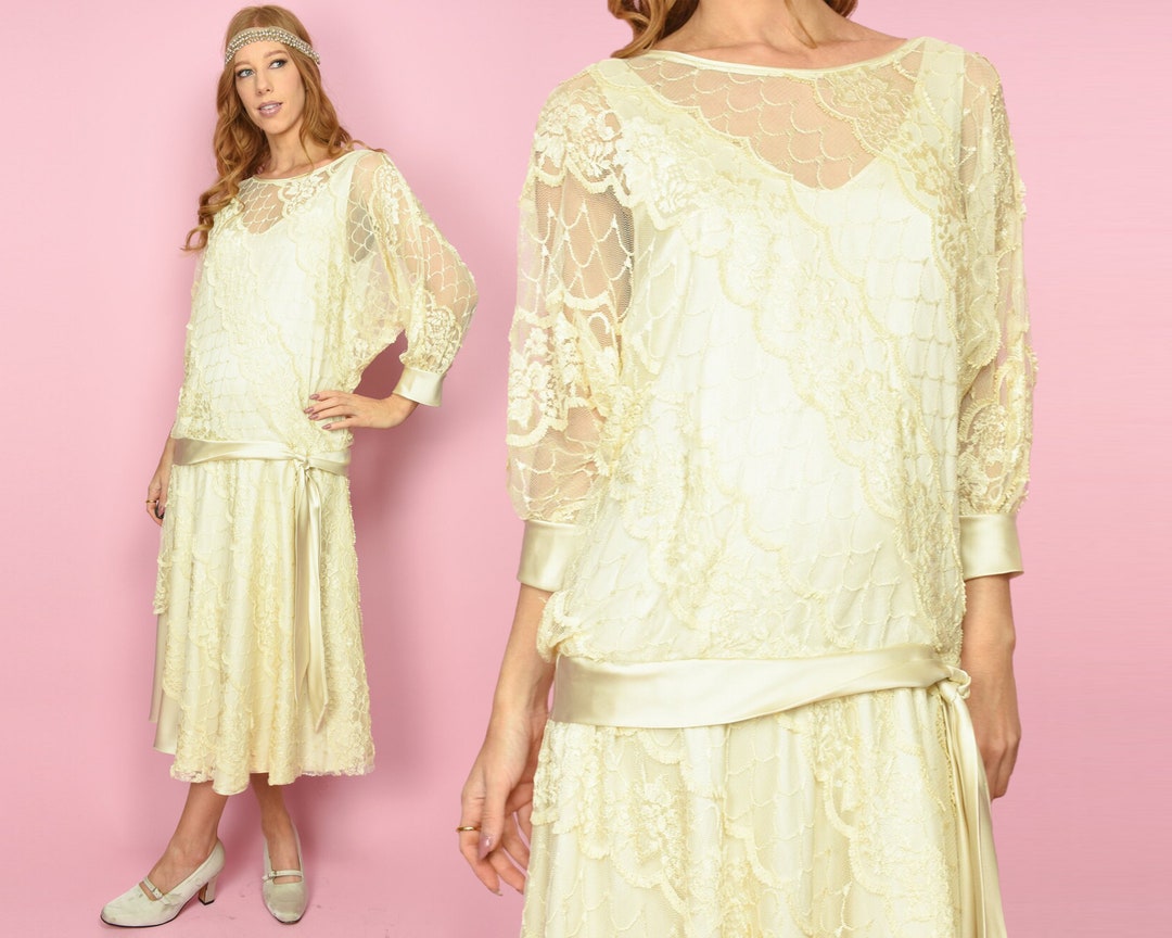 Combinaison Et Fond De Robe Vintage Dentelle – Taille 50 (fait 52) – Vanille