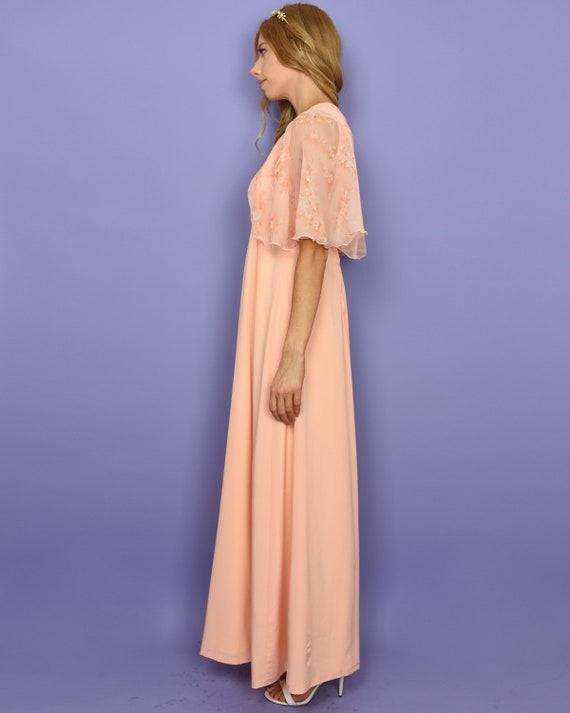 1970s ARDYN Vintage Dress S Peach Chiffon Cape Sl… - image 6