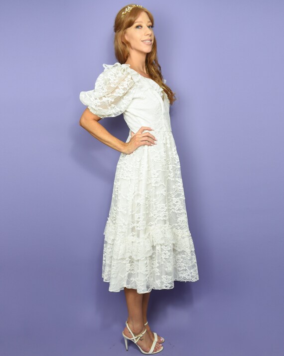 1980s WINGS of a DOVE Vintage Dress M White Lace … - image 7