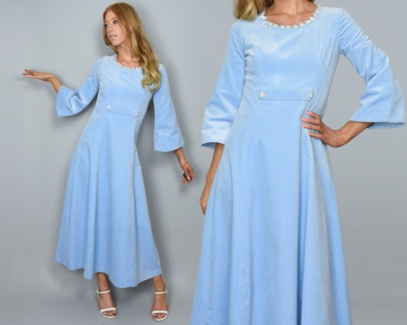 1970s PAVILLON VENDÔME Vintage Dress XS Baby Blue… - image 1