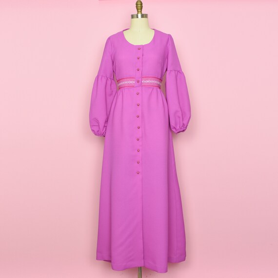 1970s FÊTE ROSE Vintage Dress S Fuchsia Long Slee… - image 3