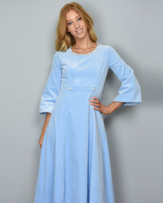 1970s PAVILLON VENDÔME Vintage Dress XS Baby Blue… - image 8
