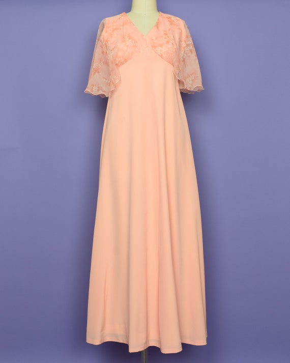 1970s ARDYN Vintage Dress S Peach Chiffon Cape Sl… - image 3