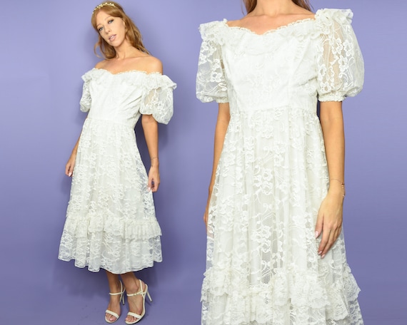 1980s WINGS of a DOVE Vintage Dress M White Lace … - image 1