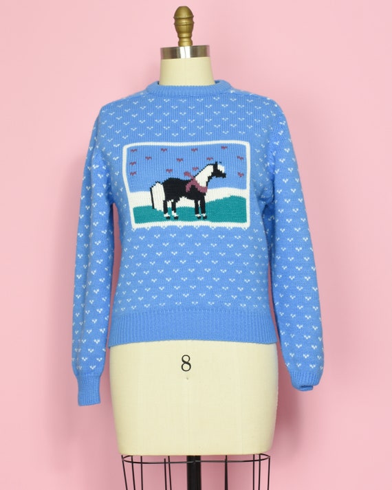 1990s PONY PALS Vintage Jumper XS Sky Blue Novelty Ho… Gem