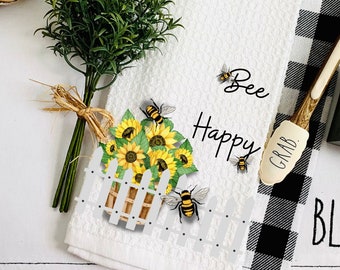 Bee Happy dish towel png| Spring dishtowel Summer Dish towel Png| Dtg| DIGITAL DESIGN ONLY