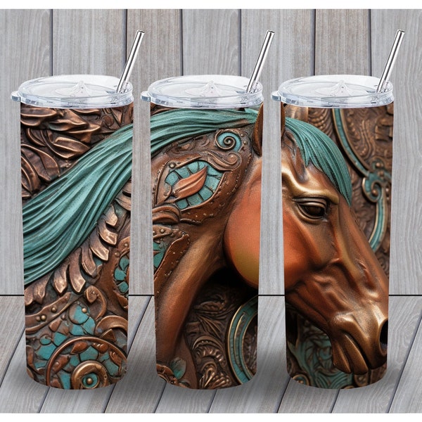 Stunning Tooled Leather Look Horse Tumbler| Perfect for Western Enthusiasts and Equestrian Lovers Png| DIGITAL DESIGN ONLY