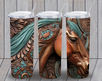 Stunning Tooled Leather Look Horse Tumbler| Perfect for Western Enthusiasts and Equestrian Lovers Png| DIGITAL DESIGN ONLY