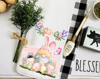 Watercolor Easter gnome with bunnies and butterflies| Spring dishtowel Png| Dtg| DIGITAL DESIGN ONLY