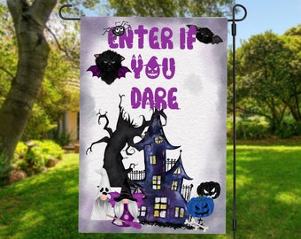 Cute gnomes enter if you dare garden flag| Scary gnomes Halloween garden flag| Halloween garden flag png| sublimation digital file only