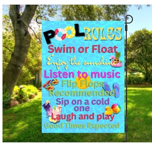 Entzückend verspielte Pool-Gartenfahne Fun Pool Regeln Flagge Design | Sommer Design| PNG| DTG| NUR Sublimations digitaler Download