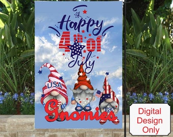 happy 4th of july gnomie garden flag| cute patriotic gnomes| garden flag png| holiday gnome garden flag png| digital design only