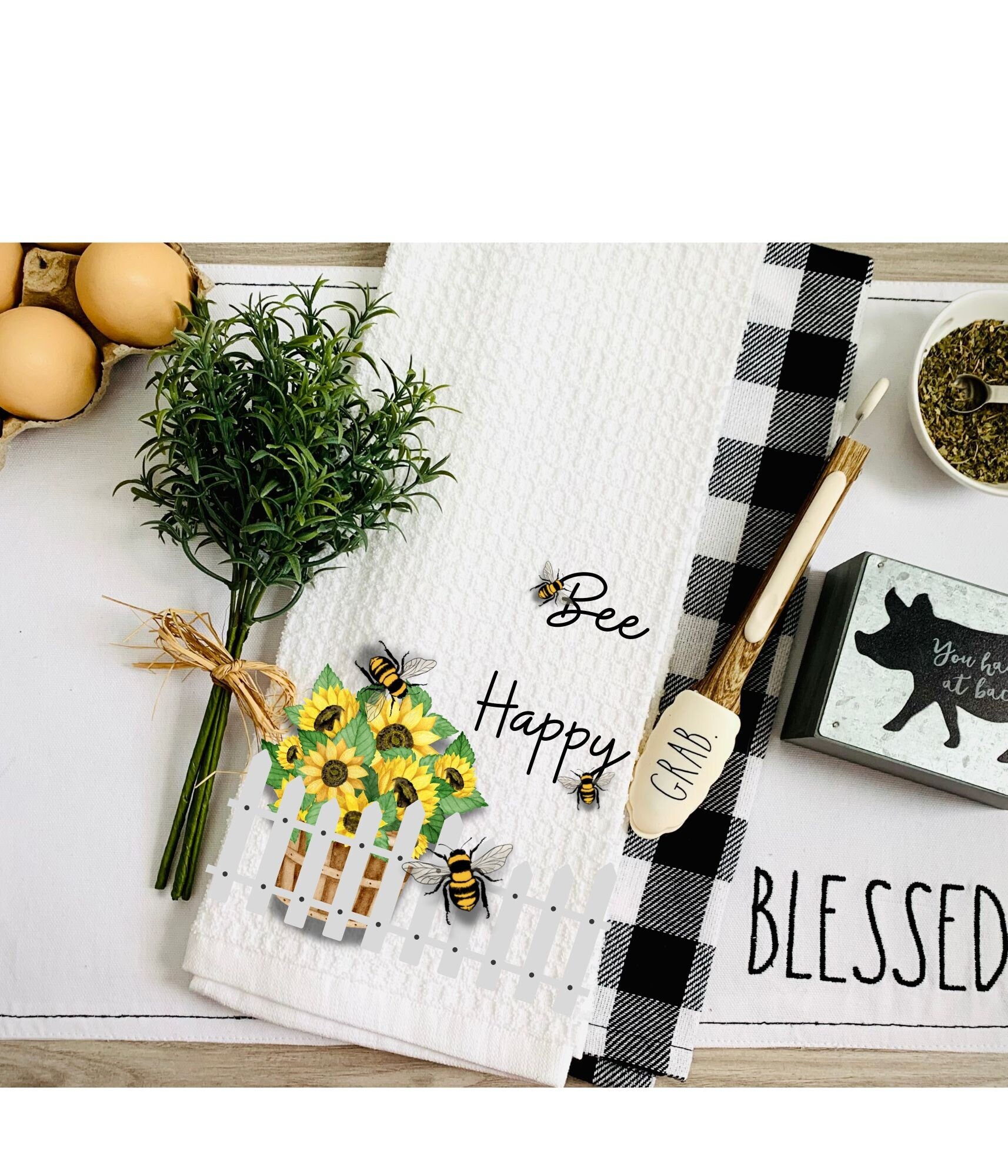 Bee Happy Geschirrtuch – Niedliches Bienen-Design, Saugstark & Schnell Trocknend, Für Küche & Deko