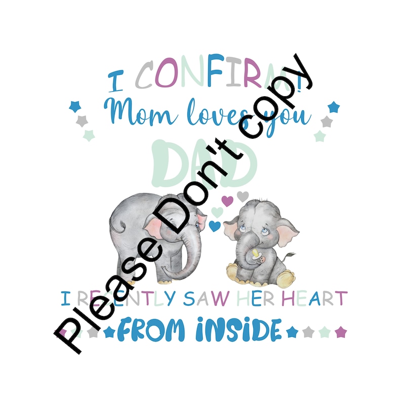 Heartfelt Mom Loves You Dad PNG Fathers Day Gift Elephant Mommy & Baby Digital Design Only image 3