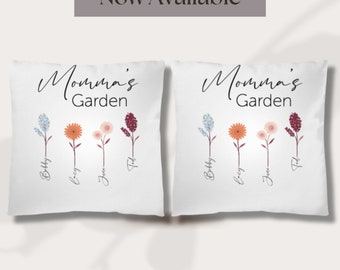 Cuscino personalizzato "Momma's Garden" - Regalo personalizzato per la festa della mamma - Decorazione floreale per la casa - Cuscino fatto a mano per la mamma