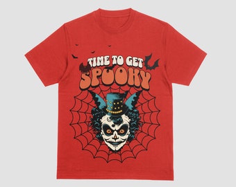 Time to Get Spooky T-Shirt Design with Clown, Bats, and Spider Web - PNG| Digital Design Only