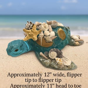 Handmade Resin Sea Turtle with Real Seashells & Sand – Ocean Decor, Beach Lover Gift, Coastal Art Figurine, One-of-a-Kind Collectible