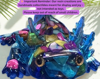 Handmade Resin Axolotl Figurine  Colorful Shell Chip Collectible  Resin Amphibian Art  Fantasy Animal Decor  Unique Gift for Her  Desk Buddy