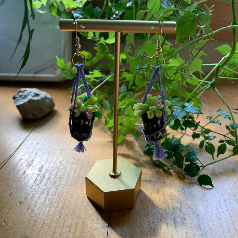 ROSE macrame hanging plant earrings Clay earrings