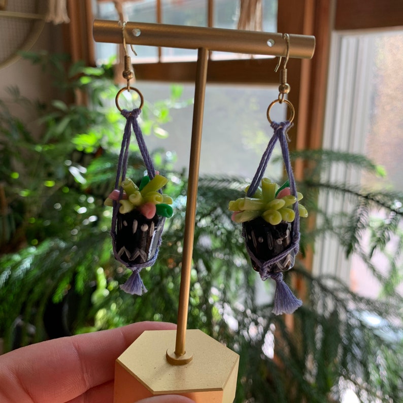 ROSE macrame hanging plant earrings Clay earrings
