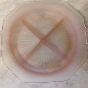Vintage Pink Frosted Glass Handled Serving Plate
