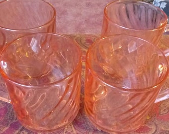 Tazas de cristal rosa Arcoroc estilo Depresión vintage - Juego de 4