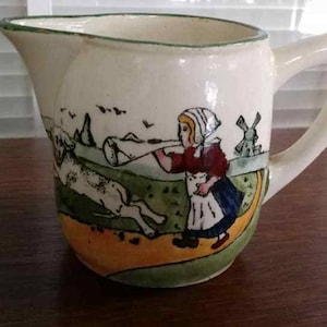 Antique Austrian Pitcher/Creamer-Dutch Girl and Dog
