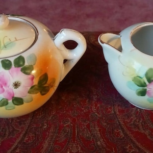 Vintage Japanese Hand Painted Creamer and Sugar