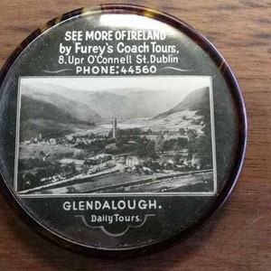 Antique Advertising Pocket Mirror-Furey&#39;s Coach Tours, Ireland