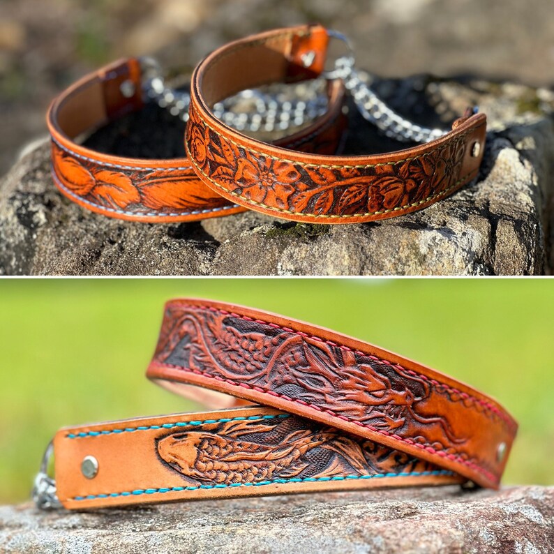 Tooled Leather Martingale Collar MADE TO ORDER 1.5 Etsy