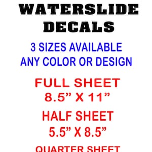 Custom Personalized Waterslide Decal Made to order Hotwheels, Models, Etc