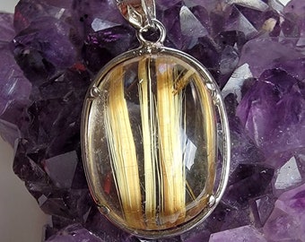 High Quality Golden Titanium Rutilated Quartz 925Silve Pendant Necklace Clear Crystal Golden Rutile Hair Handmade Natural Untreated Unheated