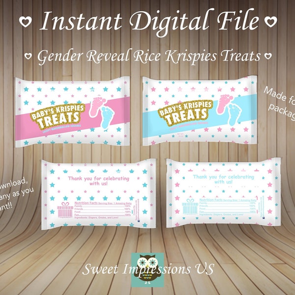 Gender Reveal, Boy or Girl Rice Krispies Treats Digital File, Instant Download, Baby Shower Treats NOT PERSONALIZED